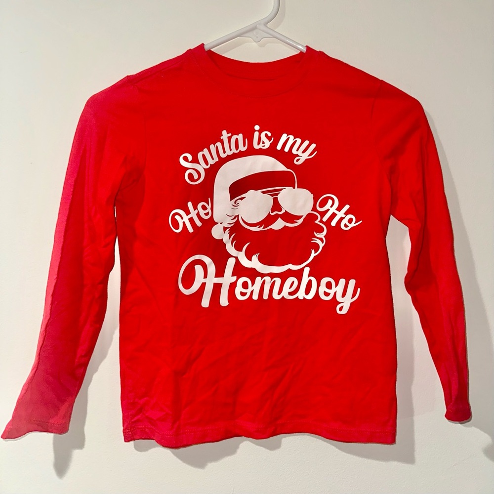 Red Santa Graphic Kids Shirt - Santa is My Ho Ho Homeboy Size S 6/7